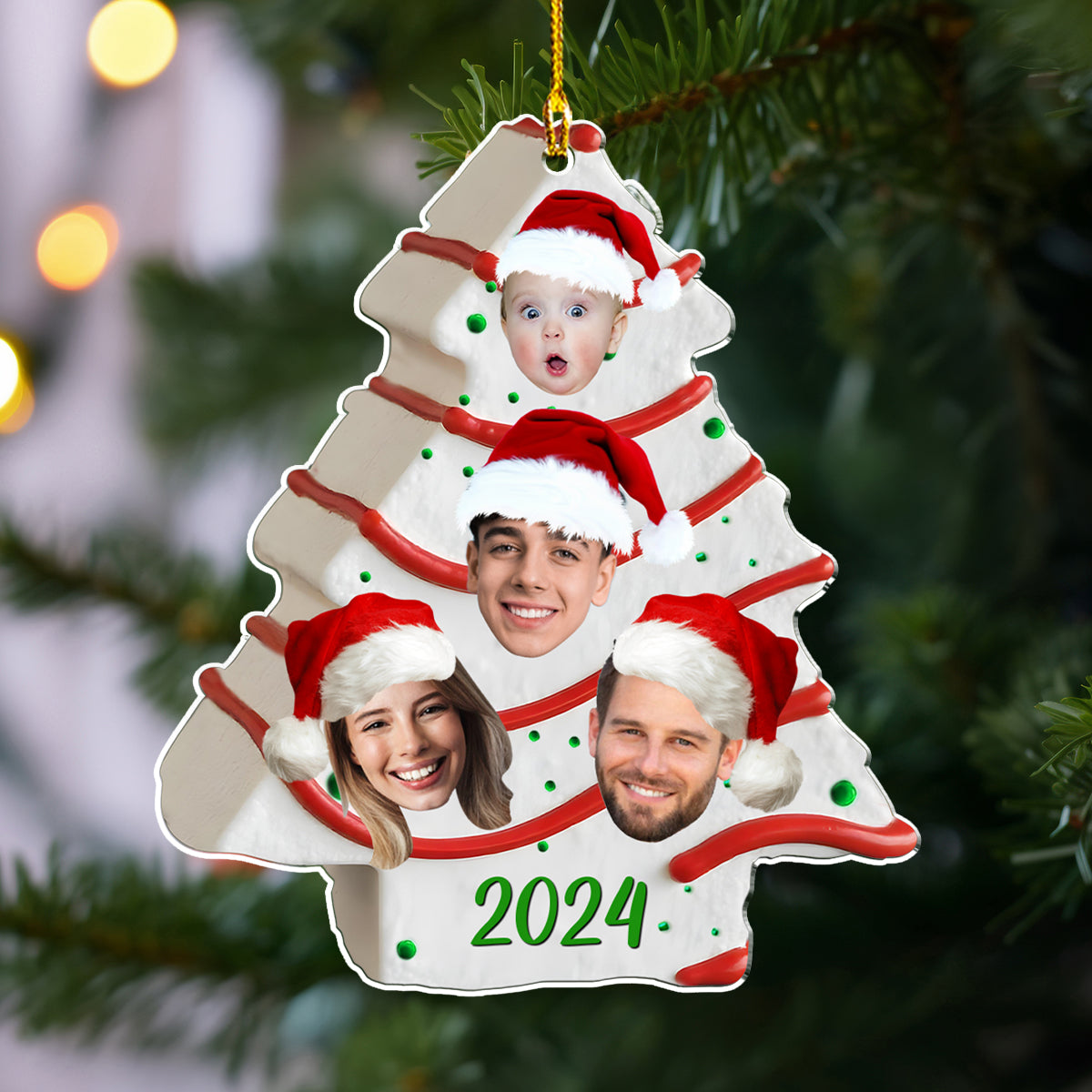 Christmas Tree Cake Photo Family - Personalized Custom Acrylic Ornament