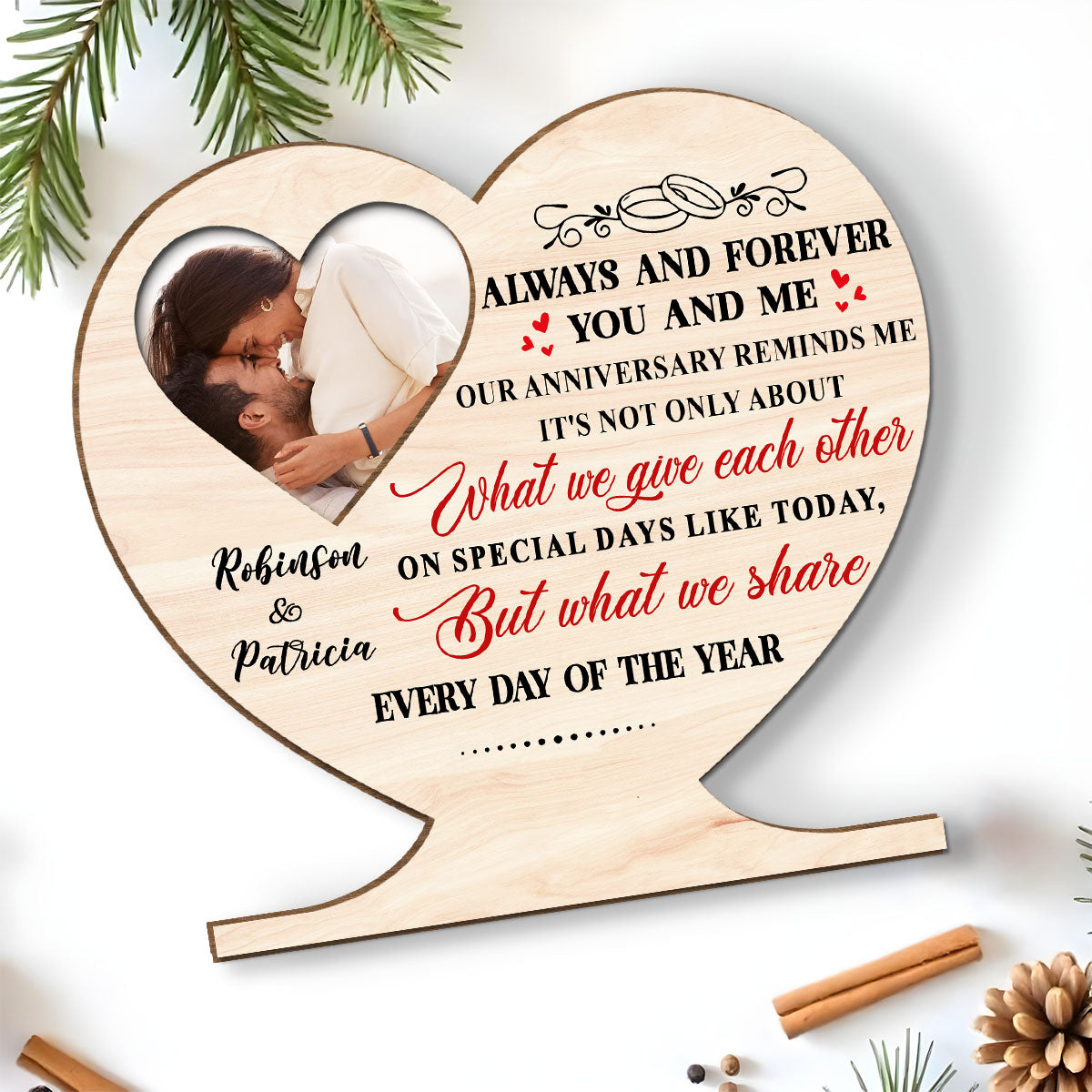 Every Day Our Hearts Share Love - Personalized Custom 2-Layer Wood Plaque With Flat Base