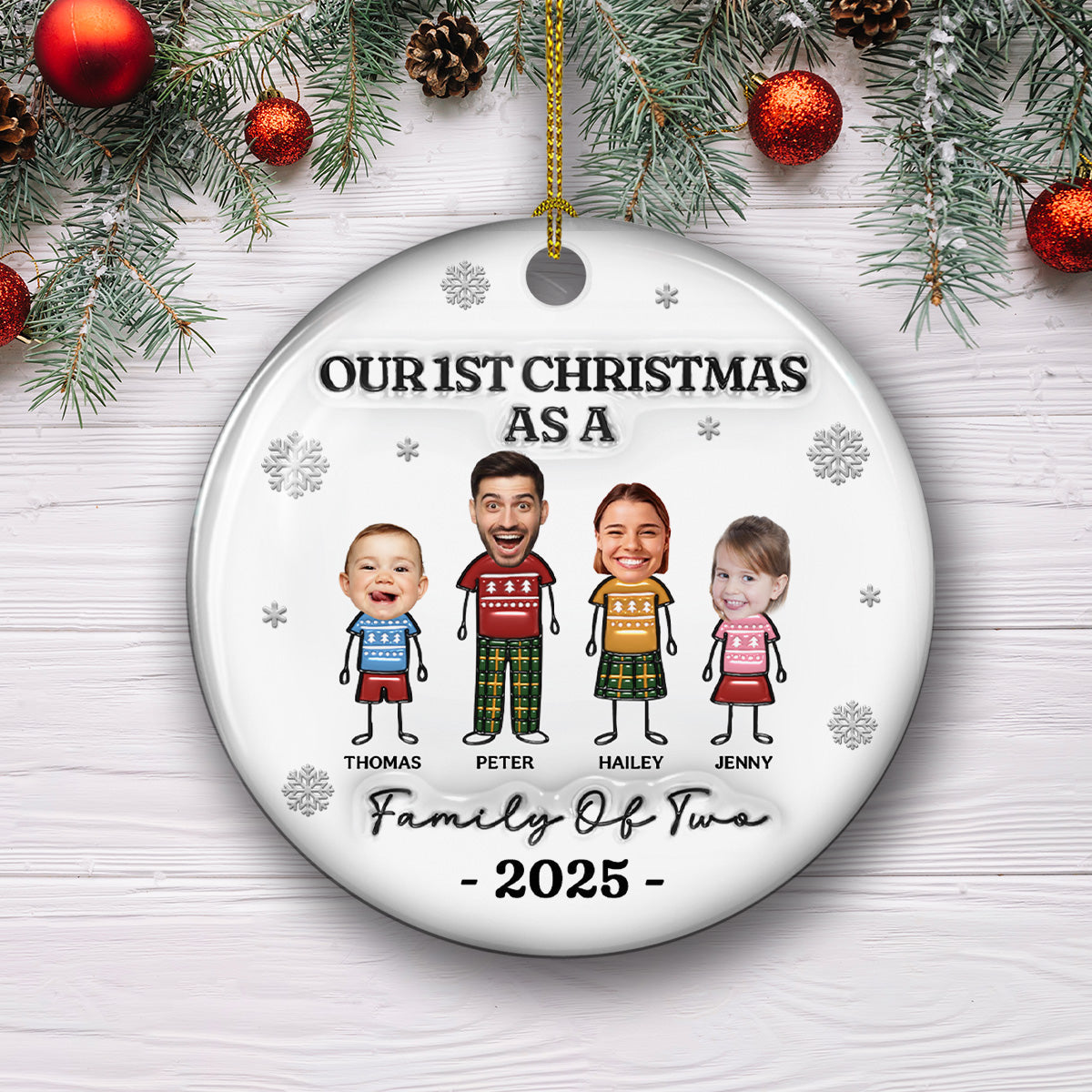 Together For The Holidays - Personalized Custom 3D Inflated Effect Ceramic Ornament