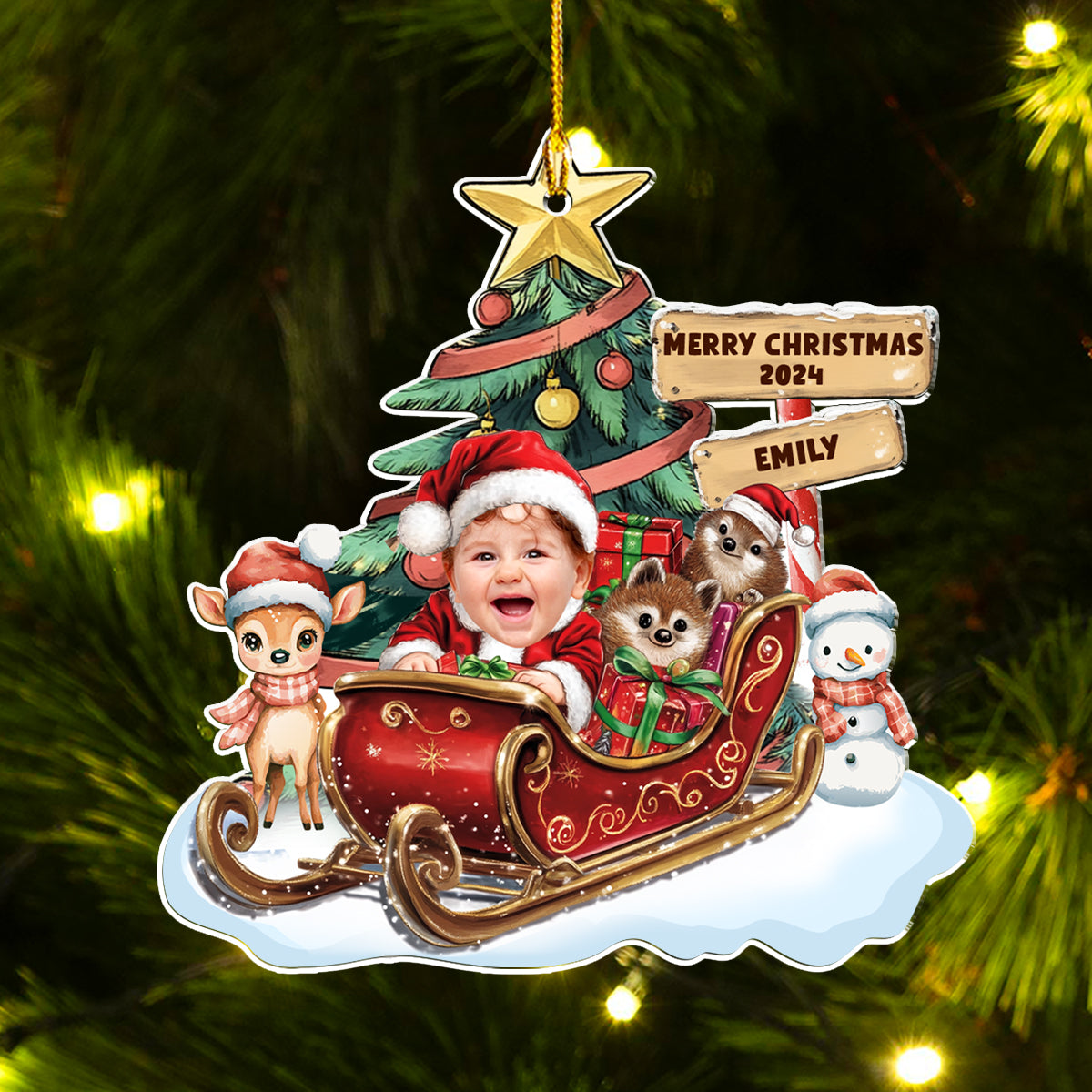 Baby In A Christmas Sleigh - Personalized Custom Acrylic Ornament