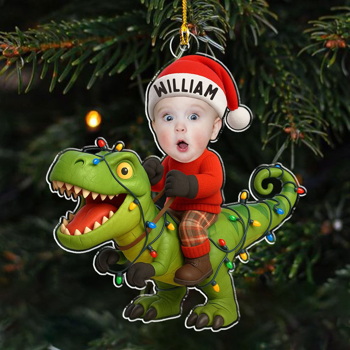 Custom Photo Dinosaur Christmas - Personalized Custom Acrylic Ornament