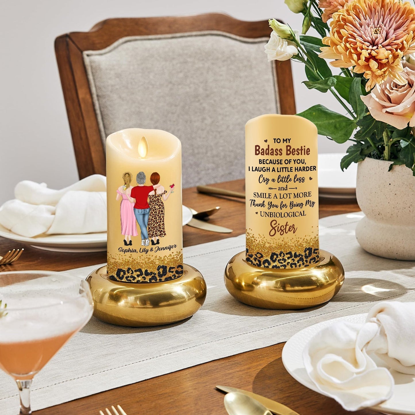 Because Of You I Laugh A Little Harder - Personalized Custom LED Candle