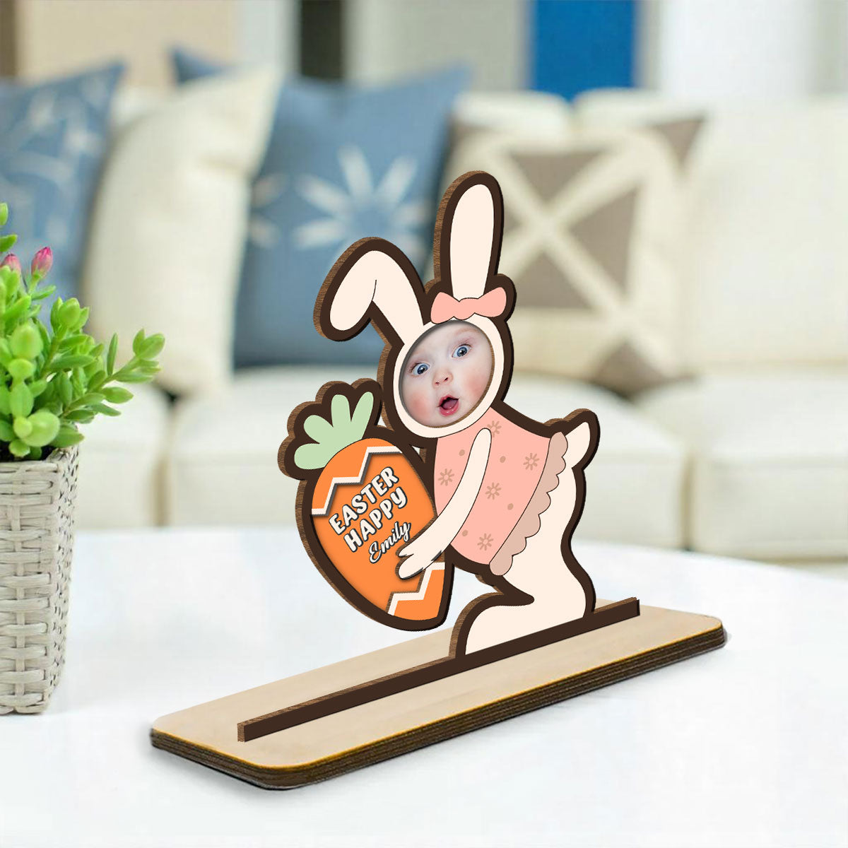Pastel Bunny Treats - Personalized Custom 2-Layer Wood Plaque With Flat Base