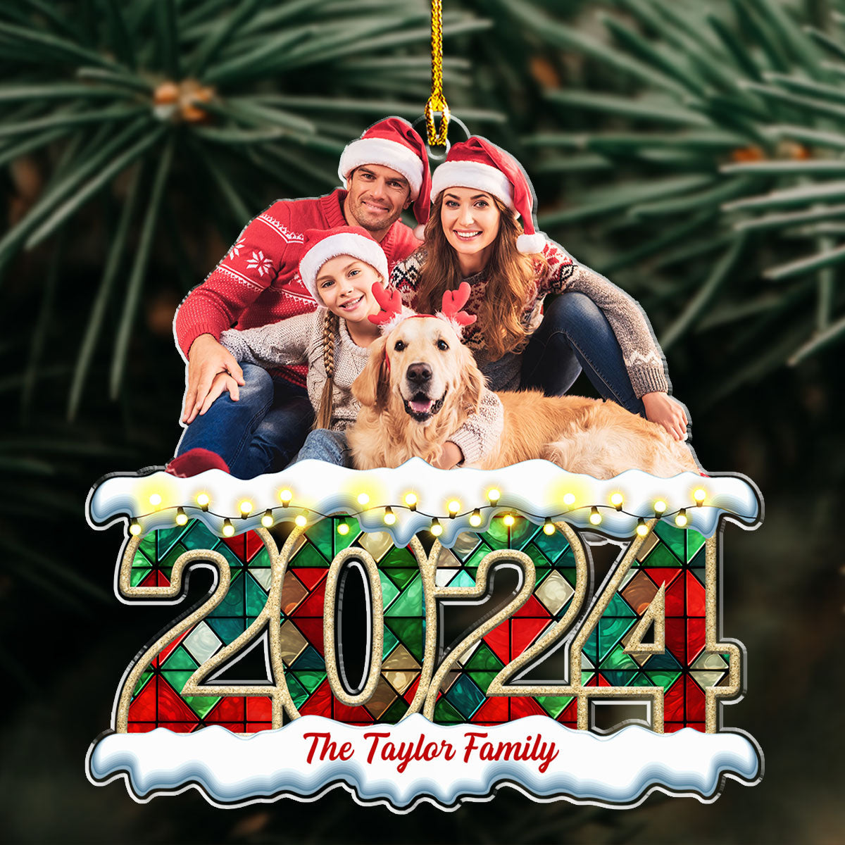 Merry Christmas Custom Photo Family - Personalized Custom Acrylic Ornament