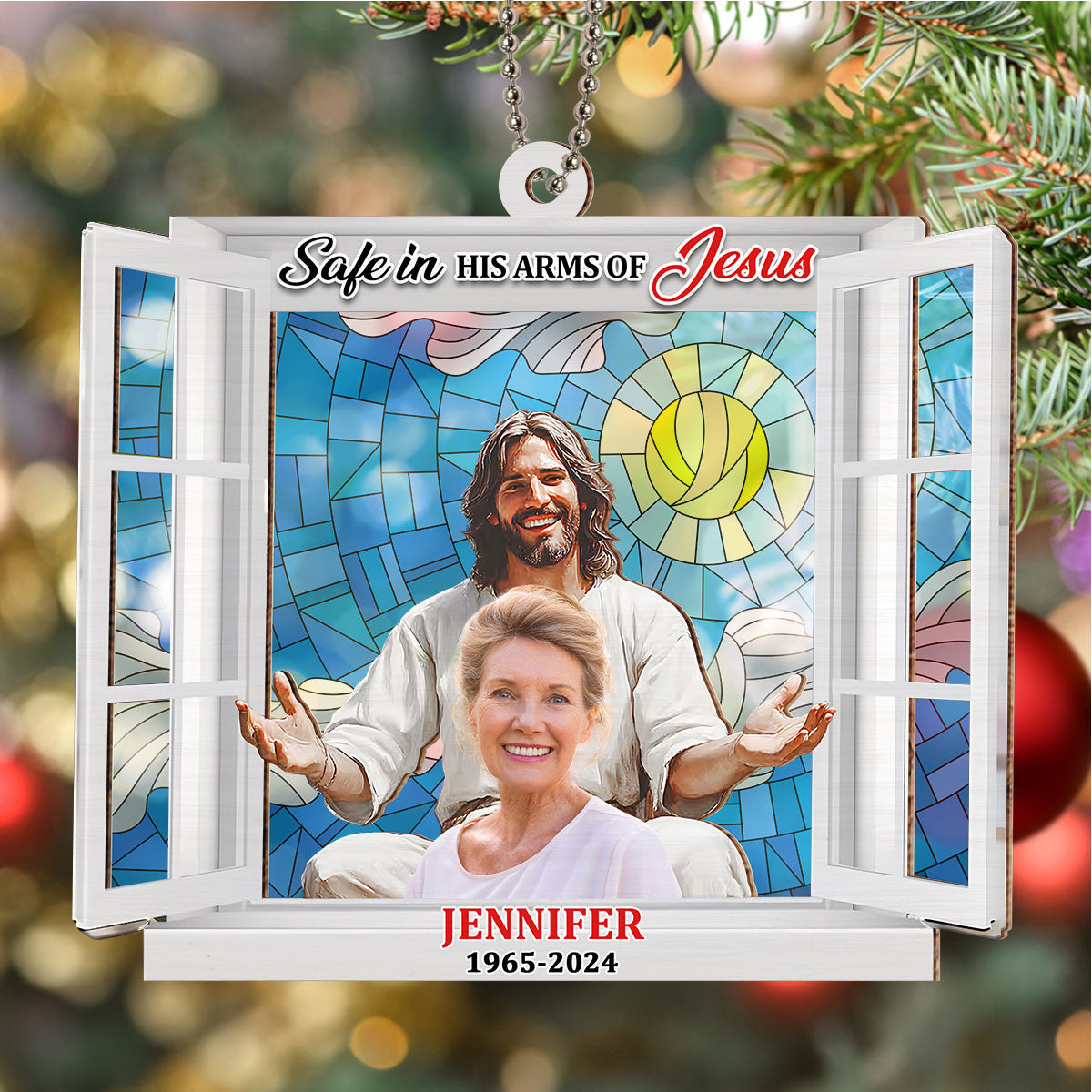 Safe In His Arms Of Jesus - Personalized Custom Suncatcher Ornament