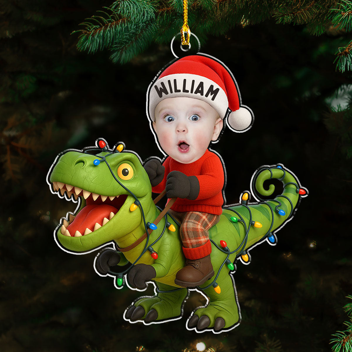 Custom Photo Dinosaur Christmas - Personalized Custom Acrylic Ornament