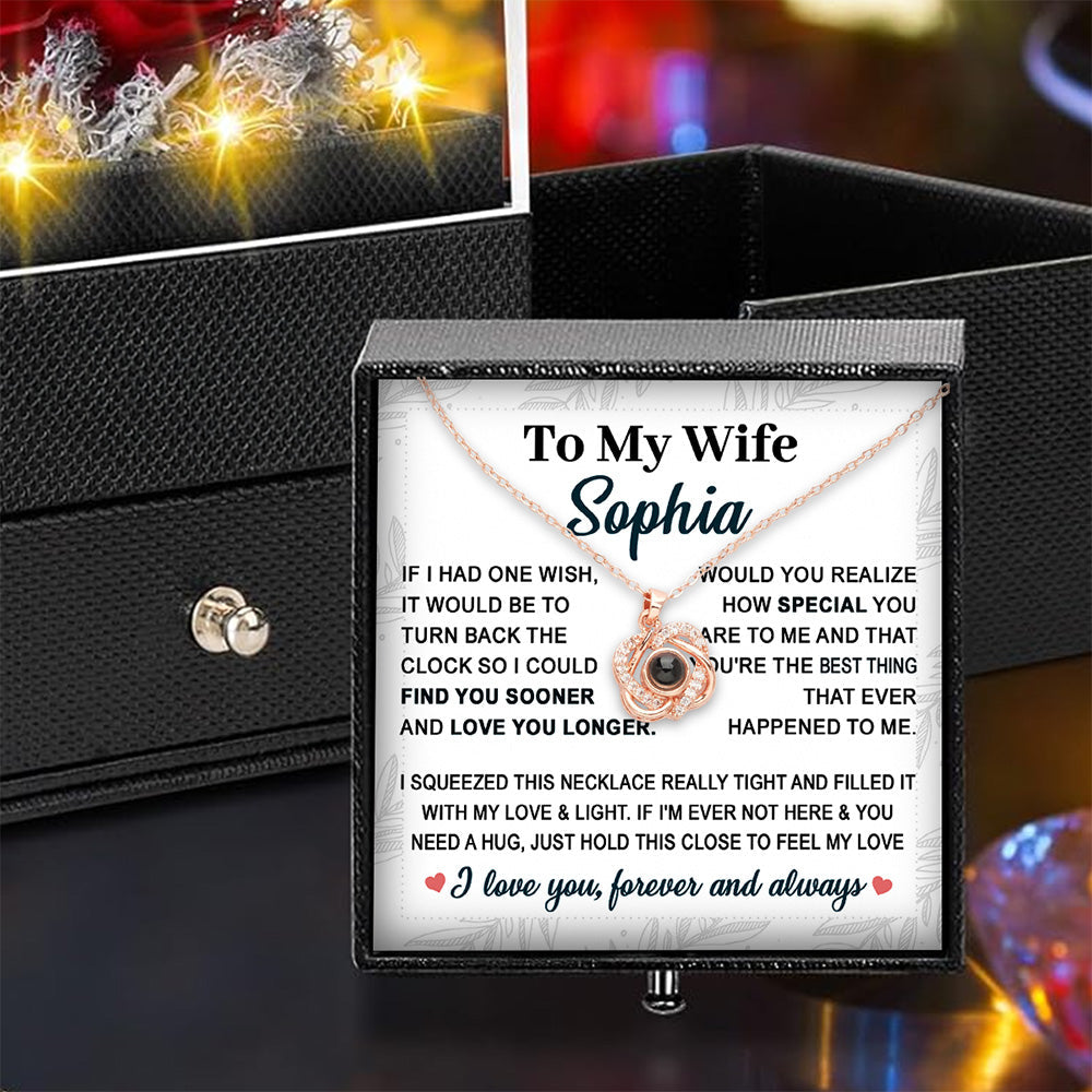 To My Wife - Personalized Custom Preserved Rose With Projection Necklace