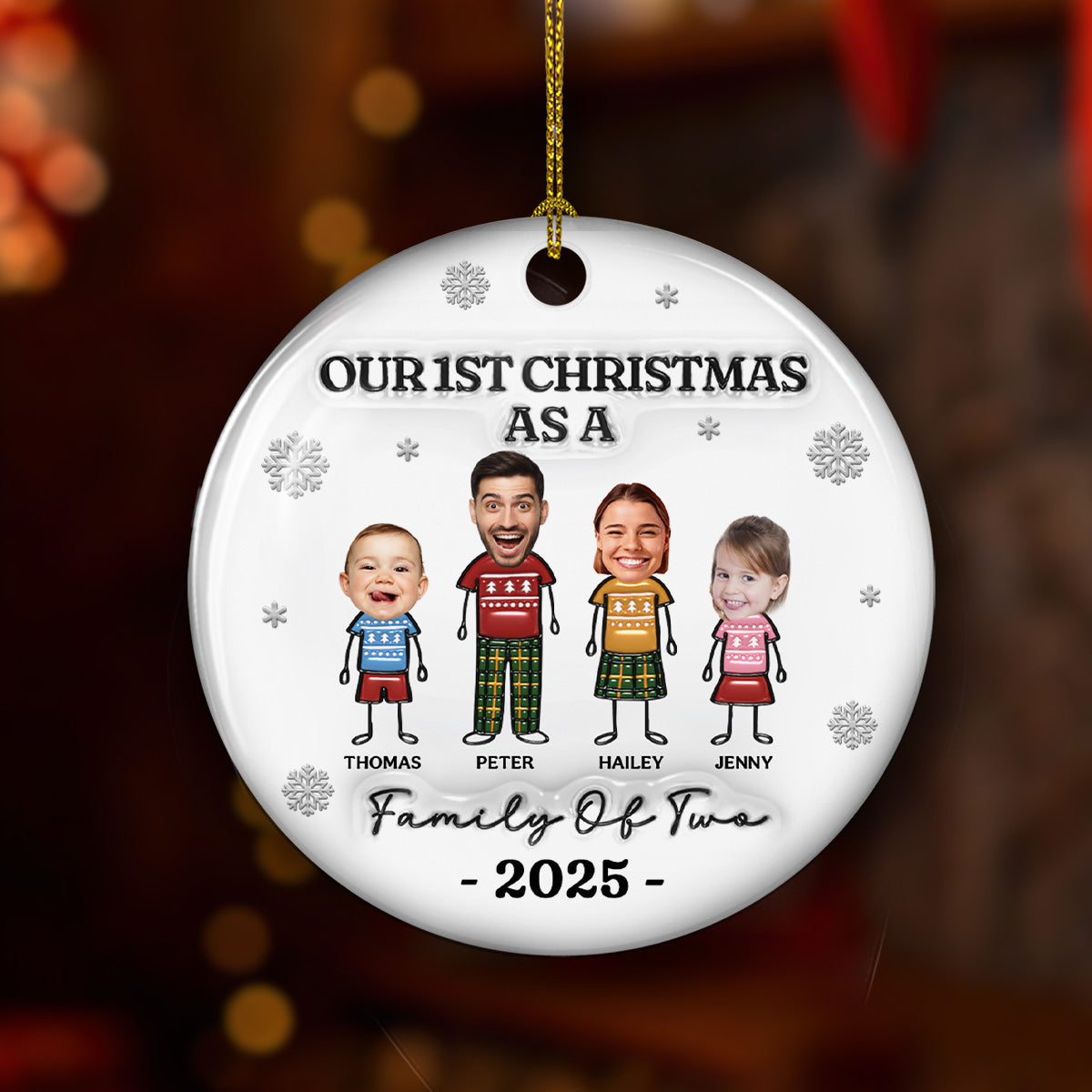 Together For The Holidays - Personalized Custom 3D Inflated Effect Ceramic Ornament