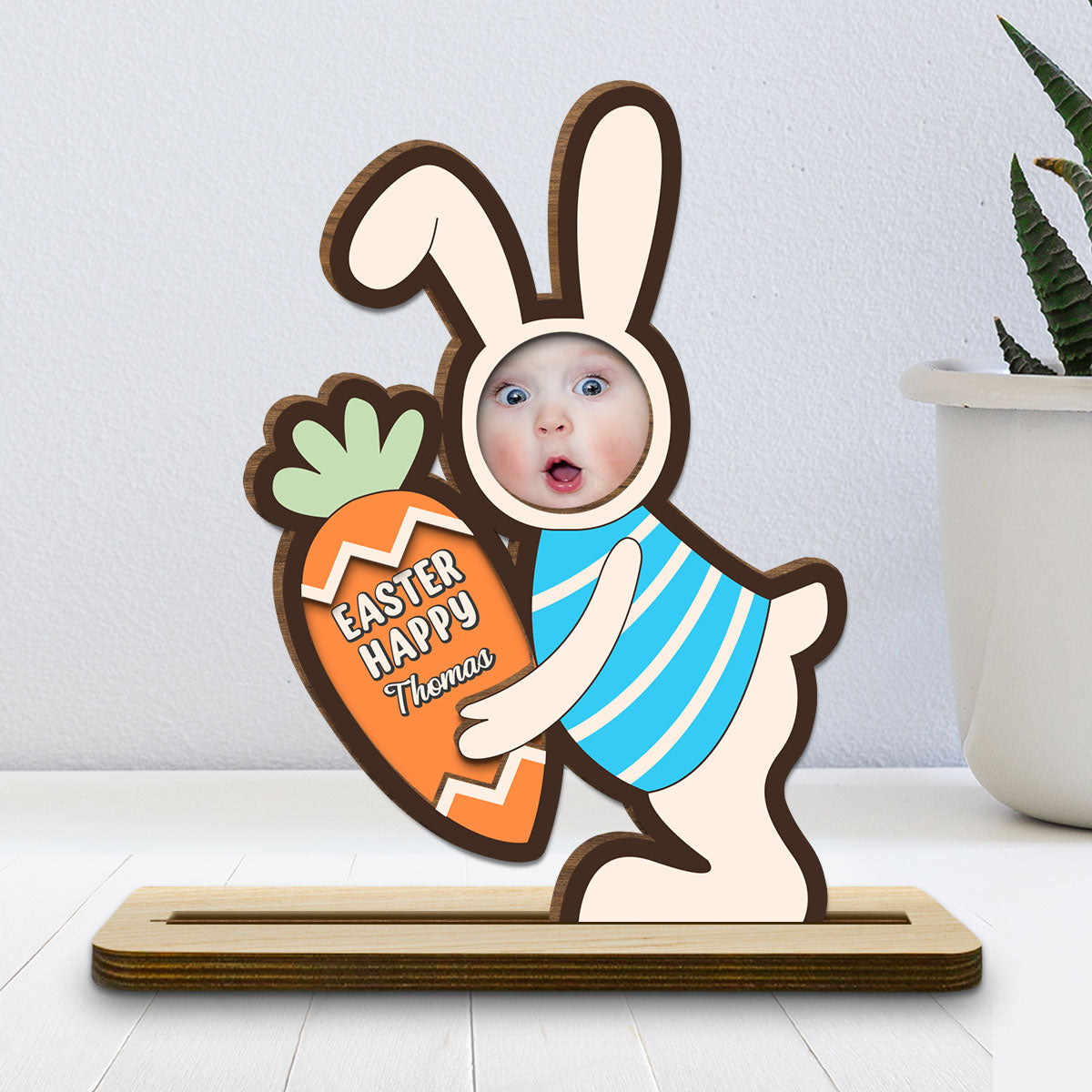 Pastel Bunny Treats - Personalized Custom 2-Layer Wood Plaque With Flat Base