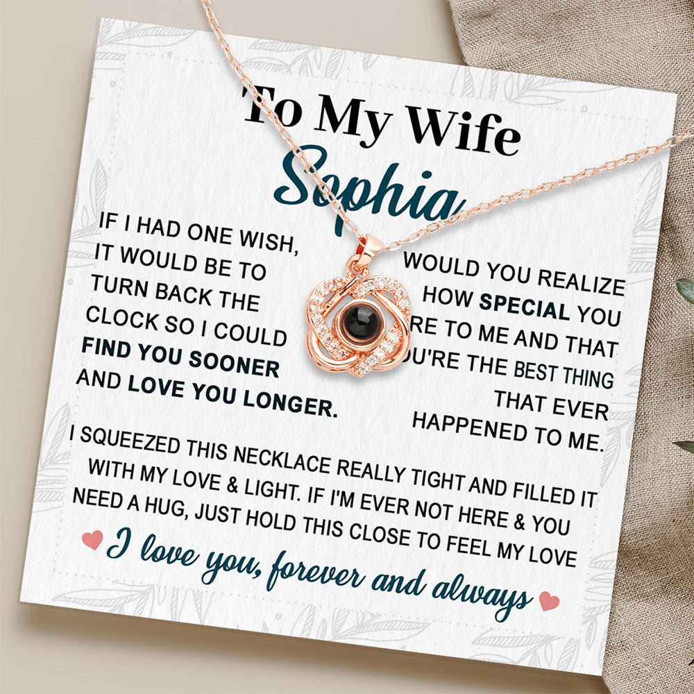 To My Wife - Personalized Custom Preserved Rose With Projection Necklace