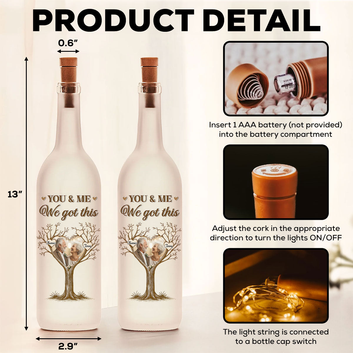 You And Me 2 - Personalized Custom Bottle Lamp