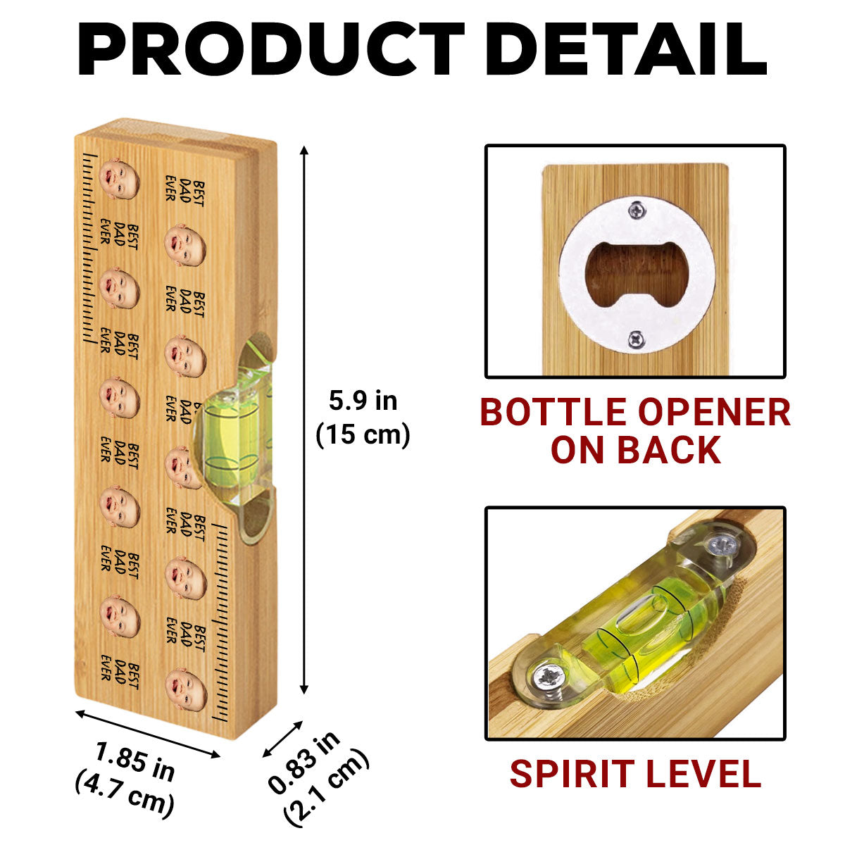 Best Dad Ever - Personalized Custom Wooden Spirit Level Bottle Opener
