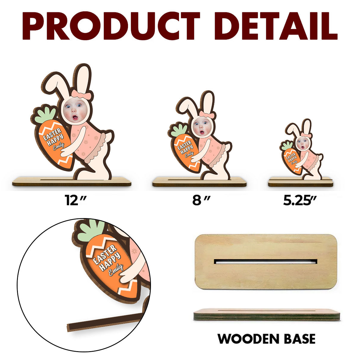 Pastel Bunny Treats - Personalized Custom 2-Layer Wood Plaque With Flat Base