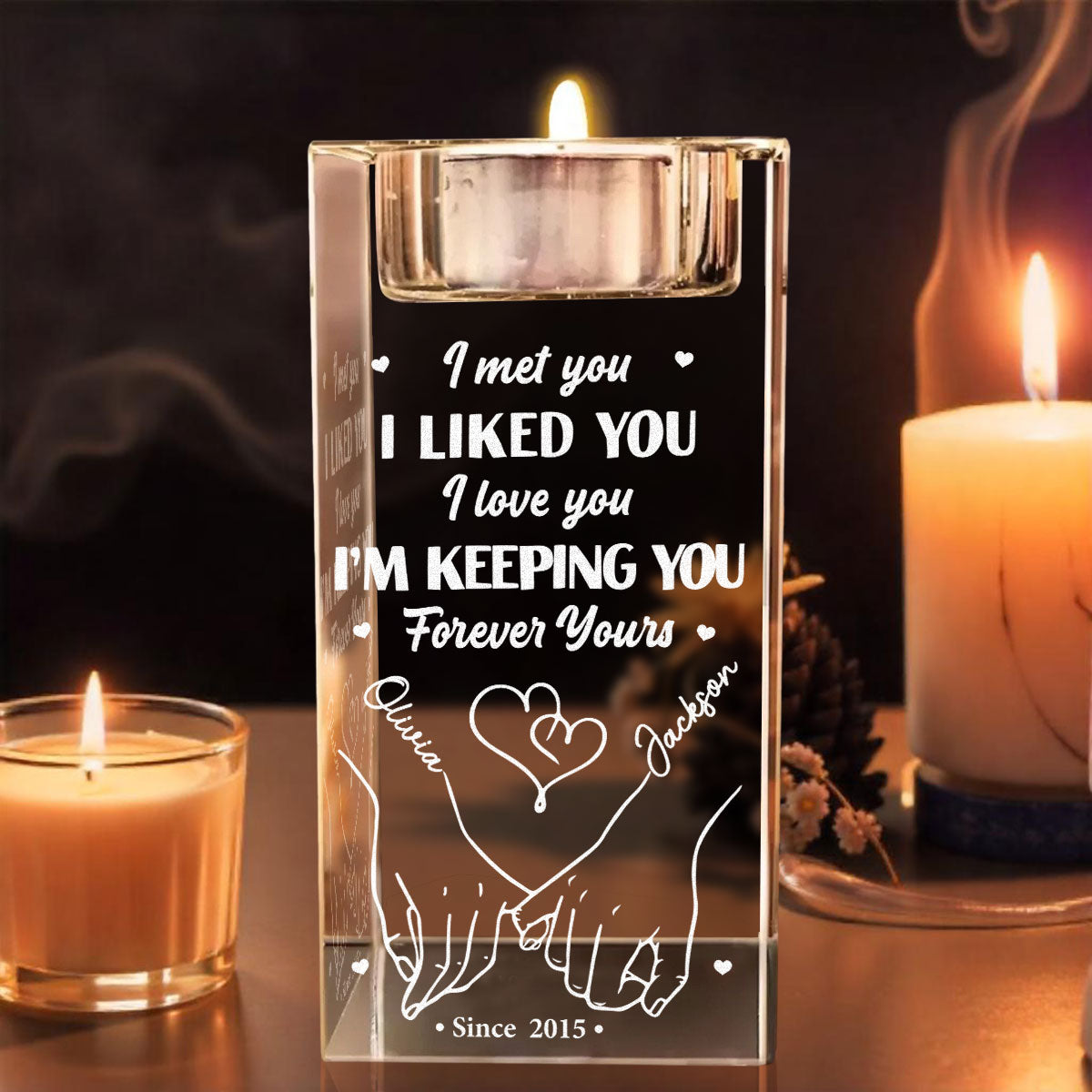 Keeping You - Personalized Custom Engraved Crystal Candle Holder