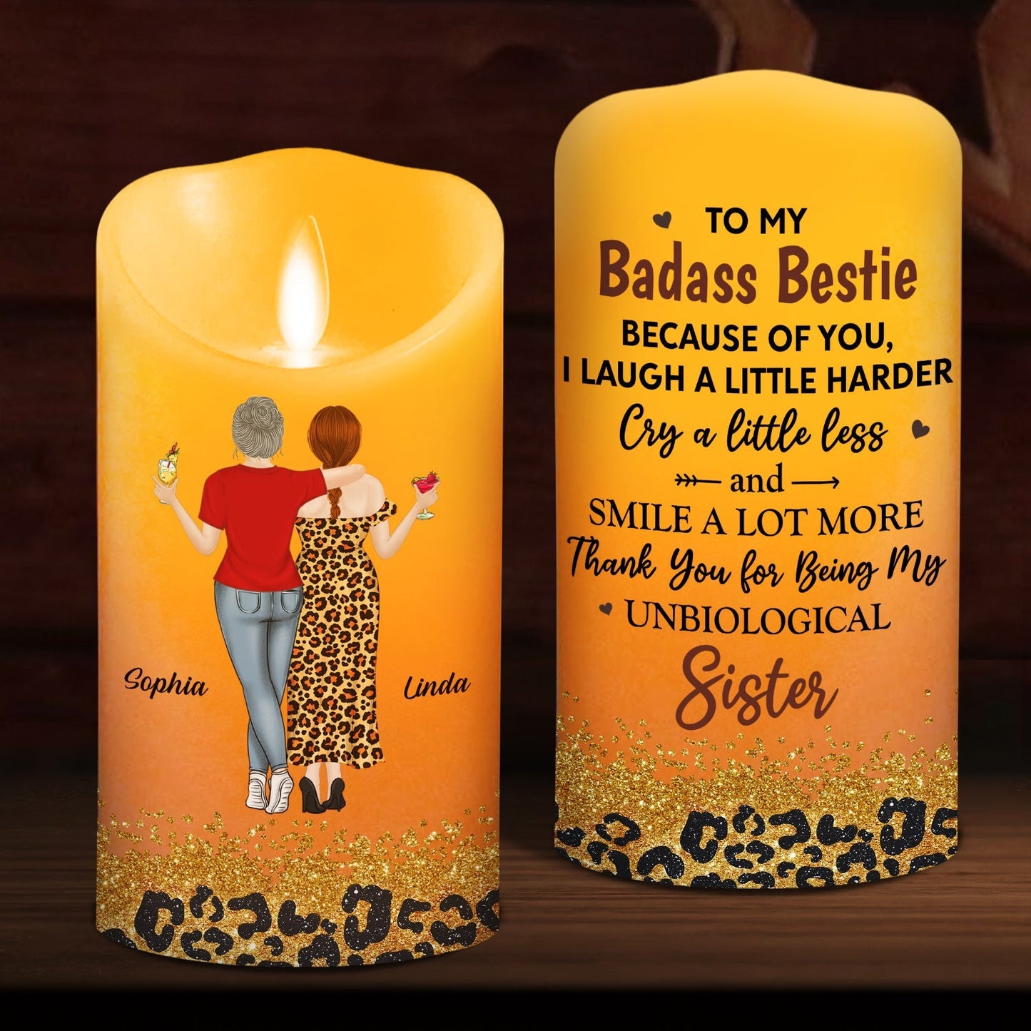 Because Of You I Laugh A Little Harder - Personalized Custom LED Candle