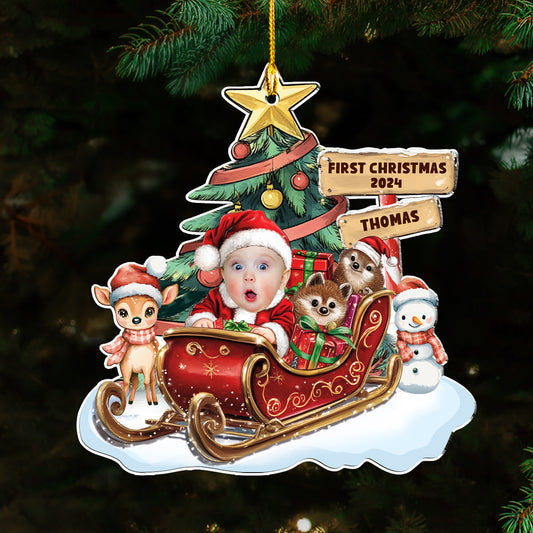 Baby In A Christmas Sleigh - Personalized Custom Acrylic Ornament