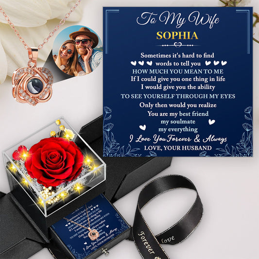 My Soulmate My Everything - Personalized Custom Preserved Rose With Projection Necklace