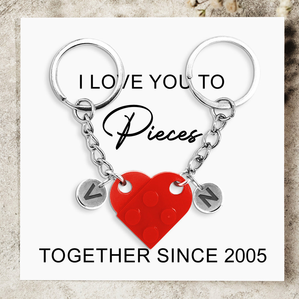 I Love You To Pieces - Personalized Custom Heart Brick Keychain