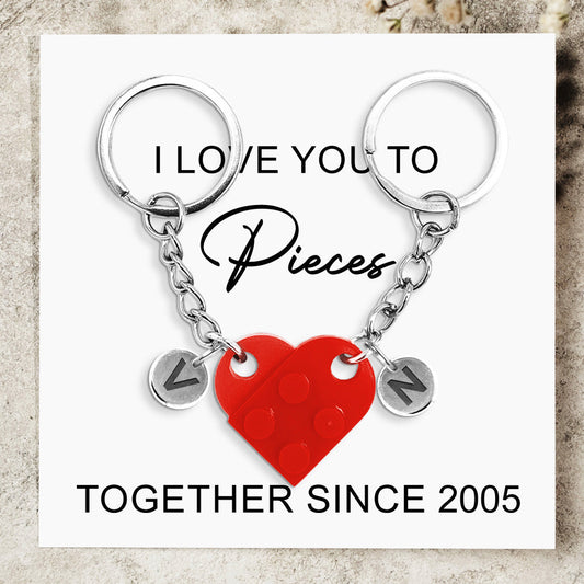 I Love You To Pieces - Personalized Custom Heart Brick Keychain