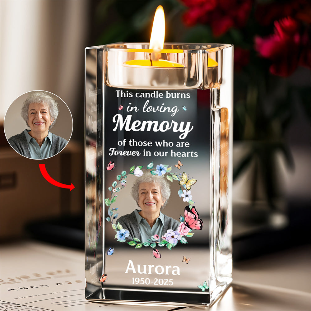 Forever In Our Hearts - Personalized Custom Crystal Candle Holder