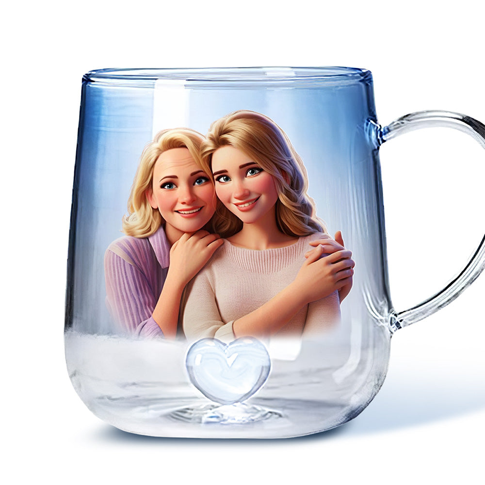 Mother And Daughter Cartoonize - Personalized Custom Blue Gradient Glass Mug