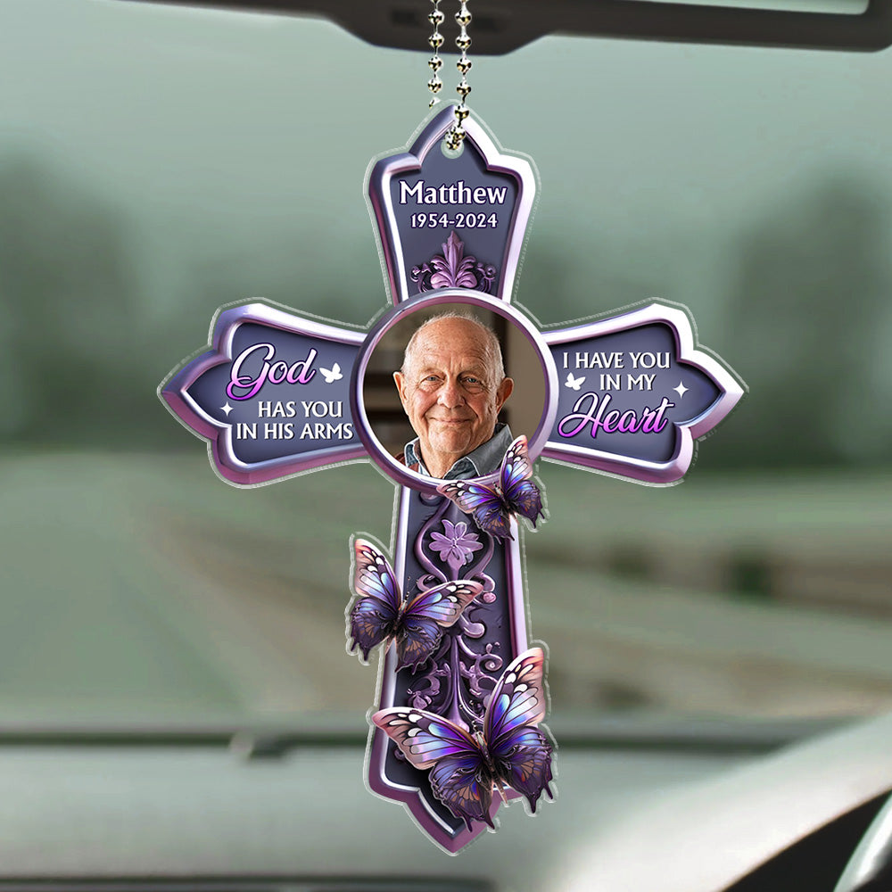 Custom Photo God Has You In His Arms - Personalized Custom Car Ornament
