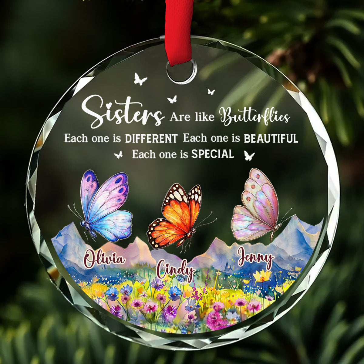Sisters Are Like Butterflies - Personalized Custom Glass Ornament