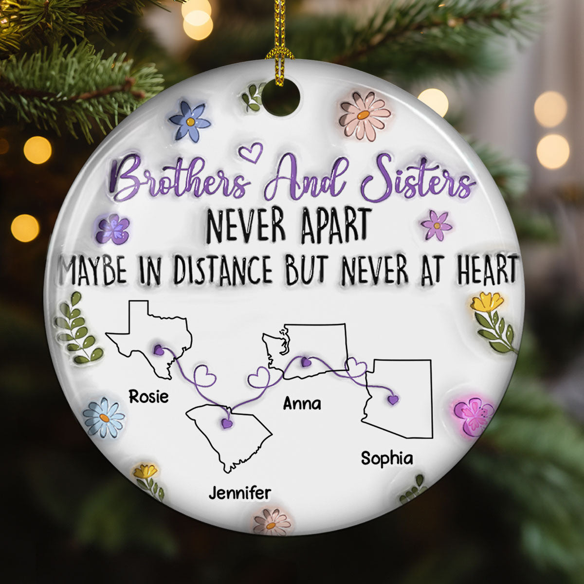Brothers And Sisters Never Apart - Personalized Custom 3D Inflated Effect Ceramic Ornament