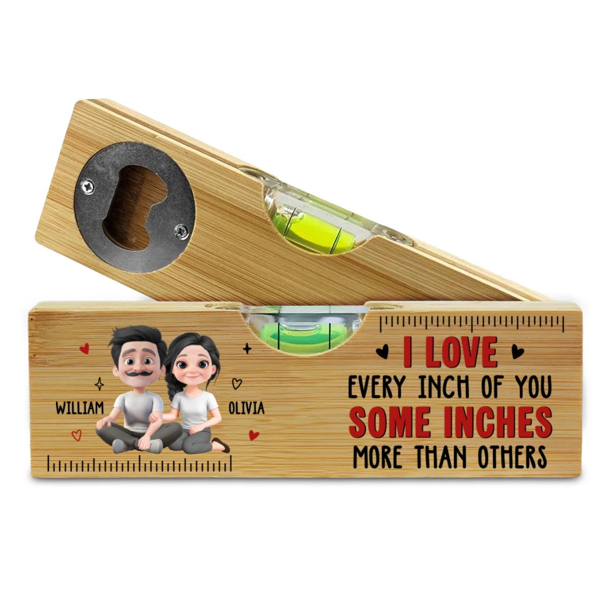 Love Every Inch Of You - Personalized Custom Wooden Spirit Level Bottle Opener