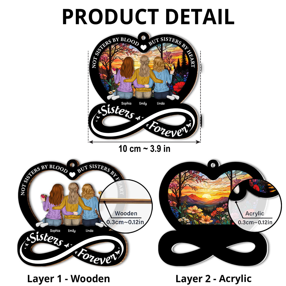 Not Sisters By Blood But Sisters By Heart - Personalized Custom Suncatcher Ornament