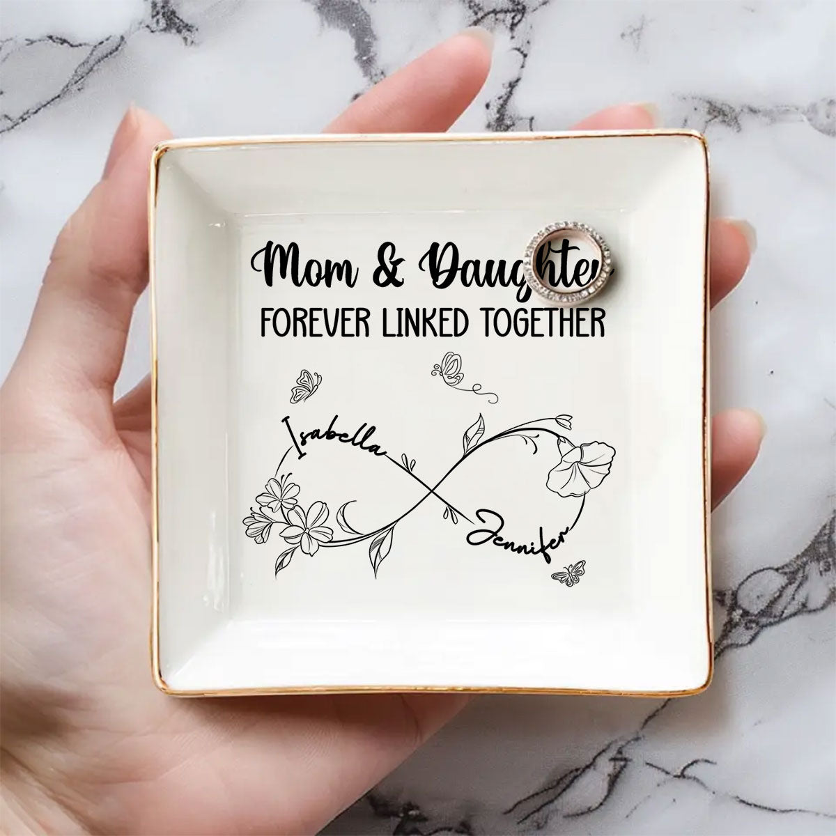 Mom And Daughter Forever Linked Together - Personalized Custom Jewelry Dish