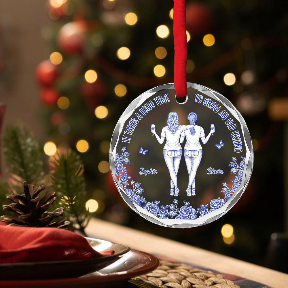 Our Friendship Take Time To Grow  - Personalized Custom Glass Ornament