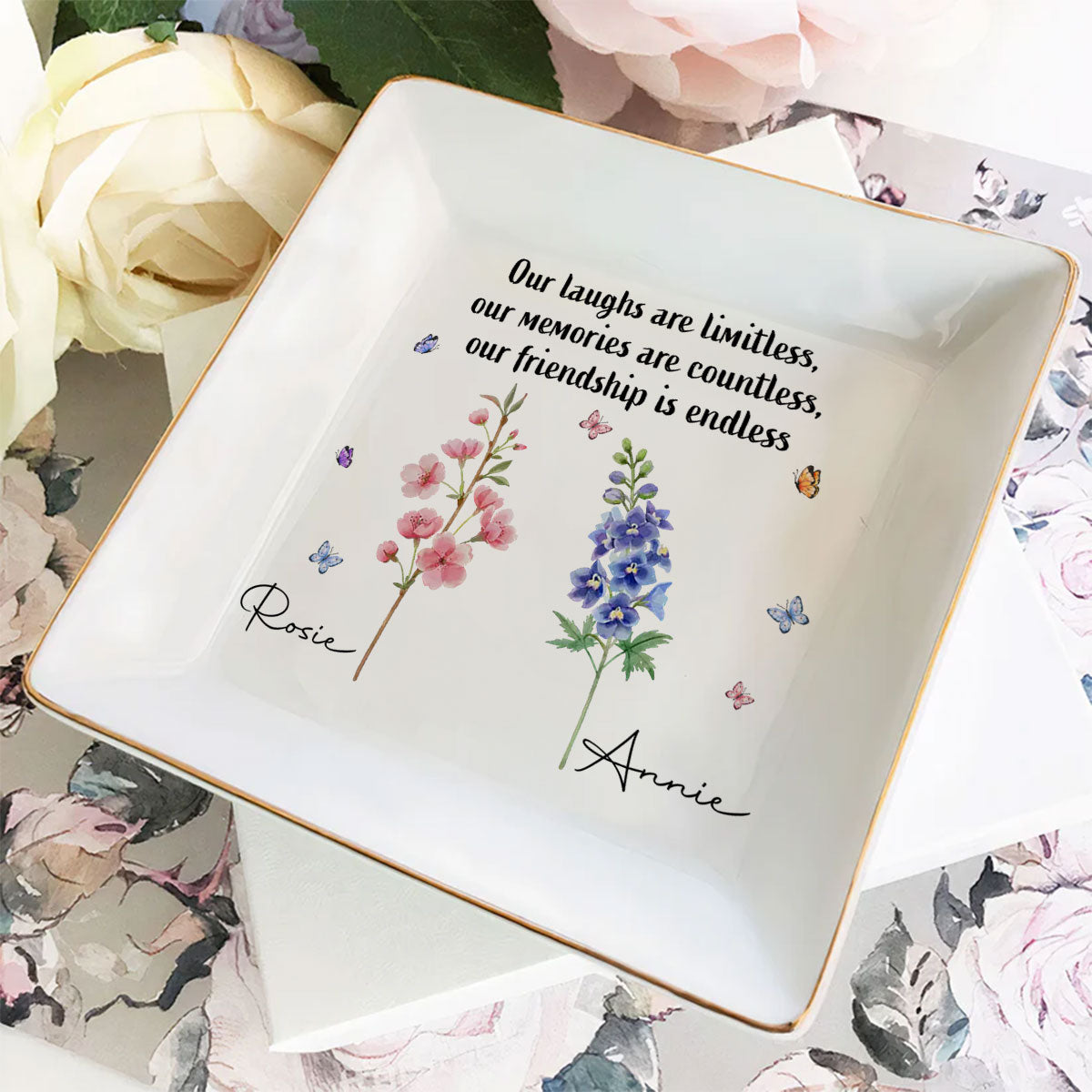 Where Flowers Bloom So Does Hope - Personalized Custom Jewelry Dish