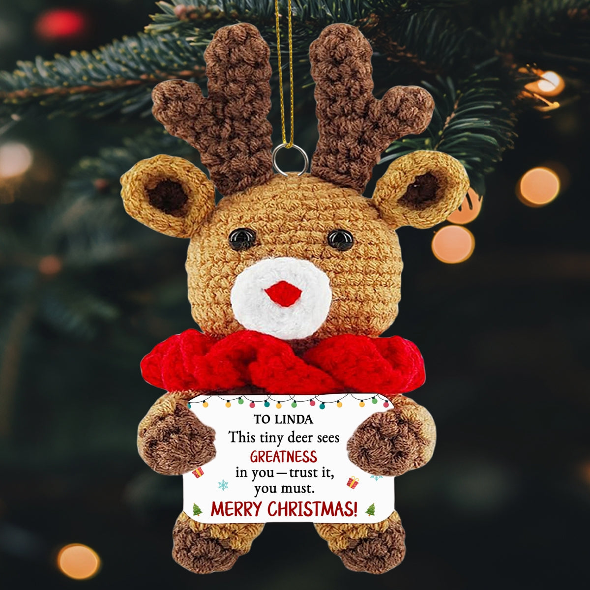 Merry Christmas - Personalized Custom Deer Crocheted Ornament