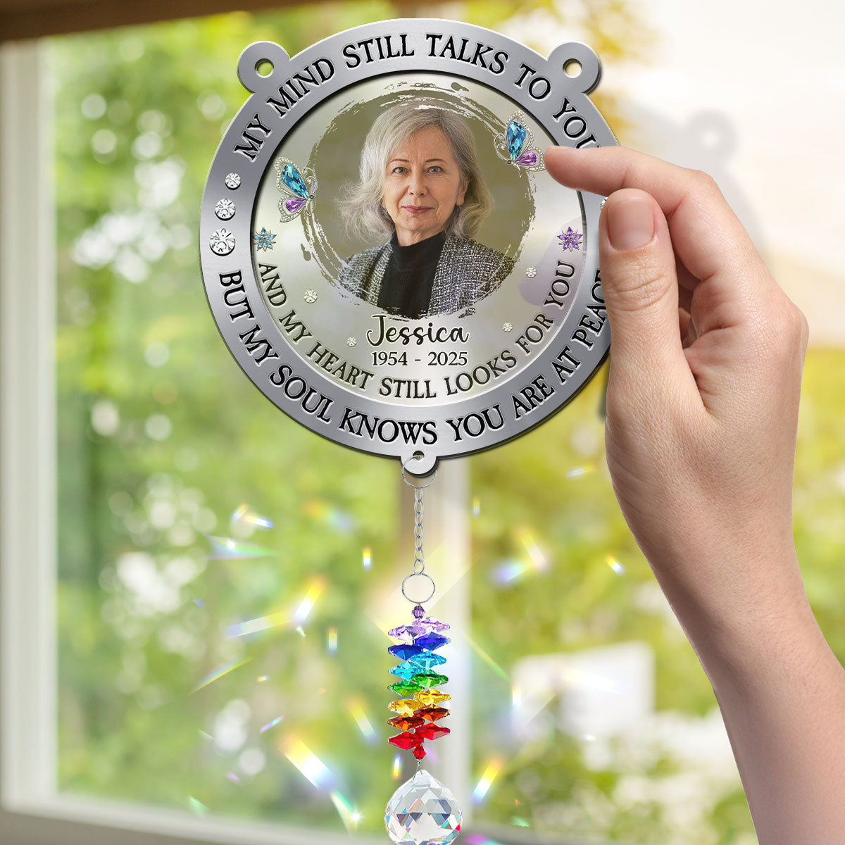 Mind Heart My Soul - Personalized Custom Suncatcher With Crystal Rainbow Charm