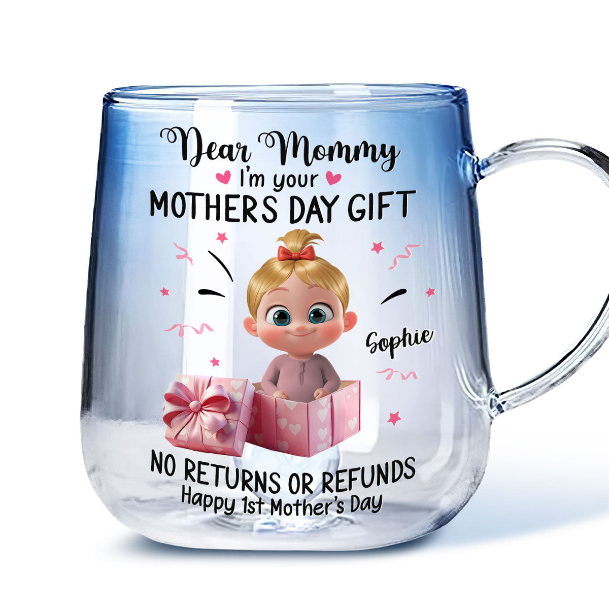 Dear Mommy I Am Your Gift - Personalized Custom Blue Gradient Glass Mug