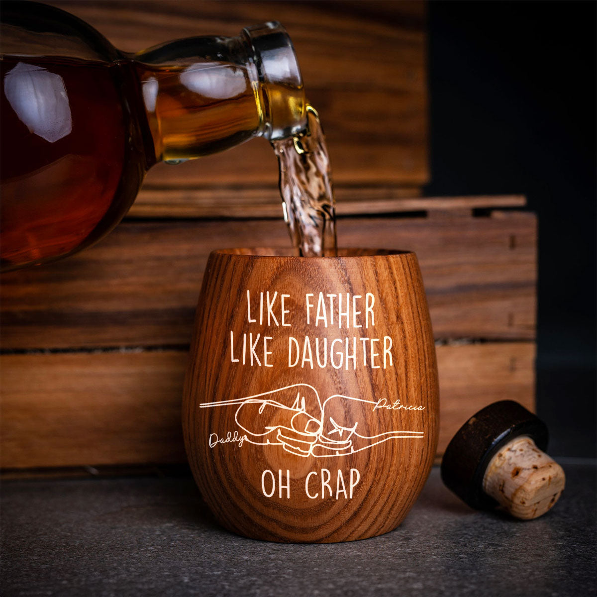 Like Father Like Daughter - Personalized Custom Wooden Whiskey Glass
