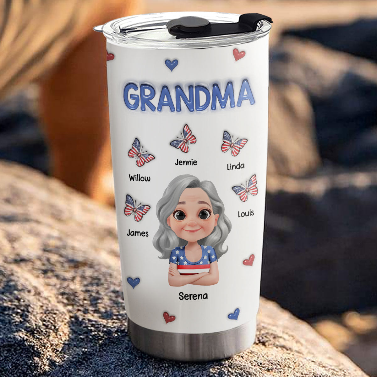 Proud Grandma In Red White And Blue - Personalized Custom 3D Inflated Effect Tumbler