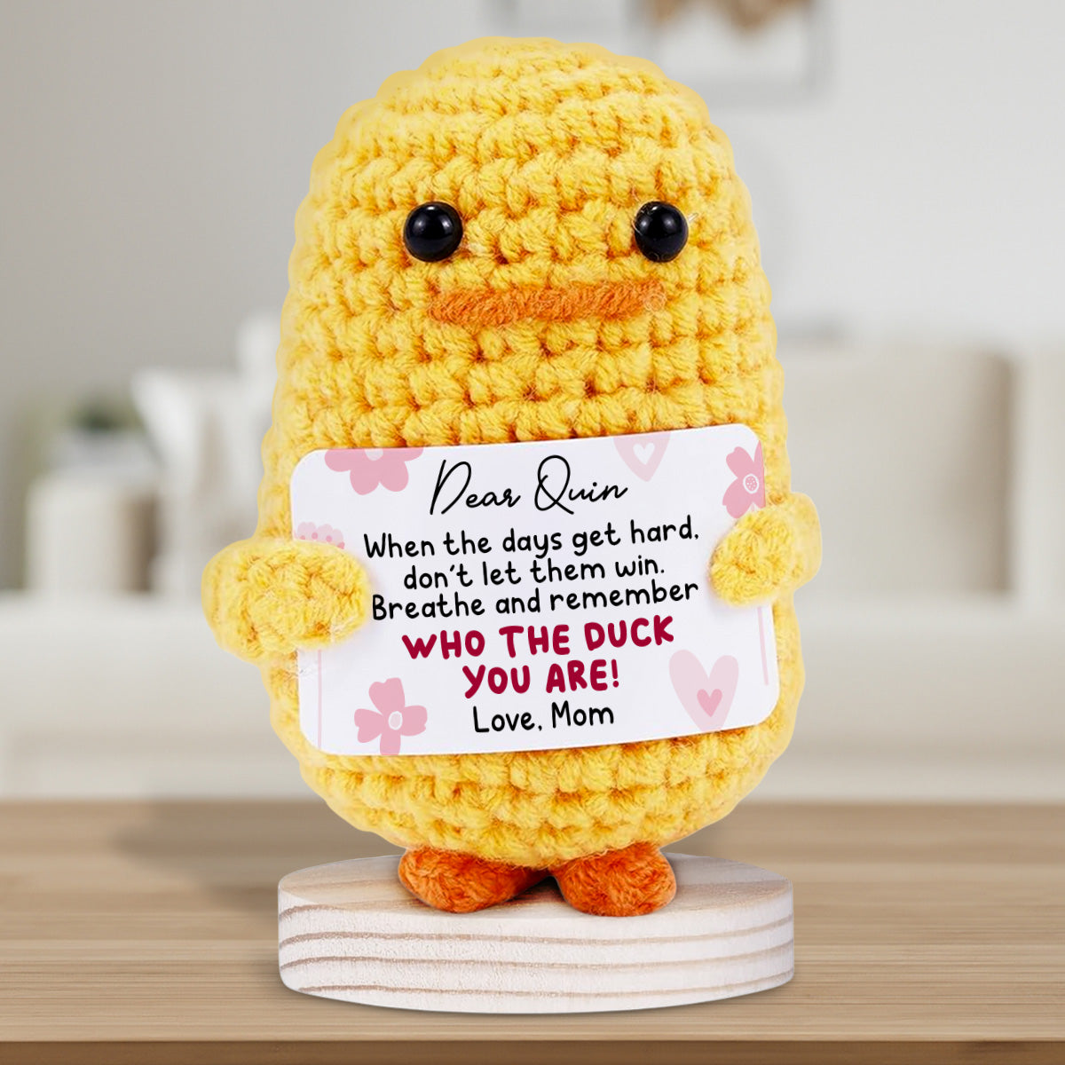 Who The Duck You Are - Personalized Custom Duck Crocheted Plushie With Message