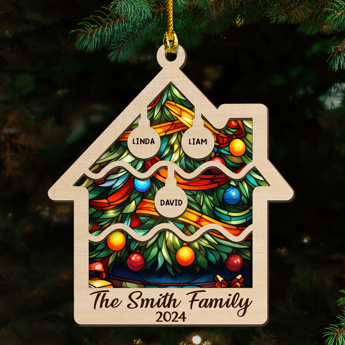 Tree Family Christmas - Personalized Custom 2-layered Wood Ornament