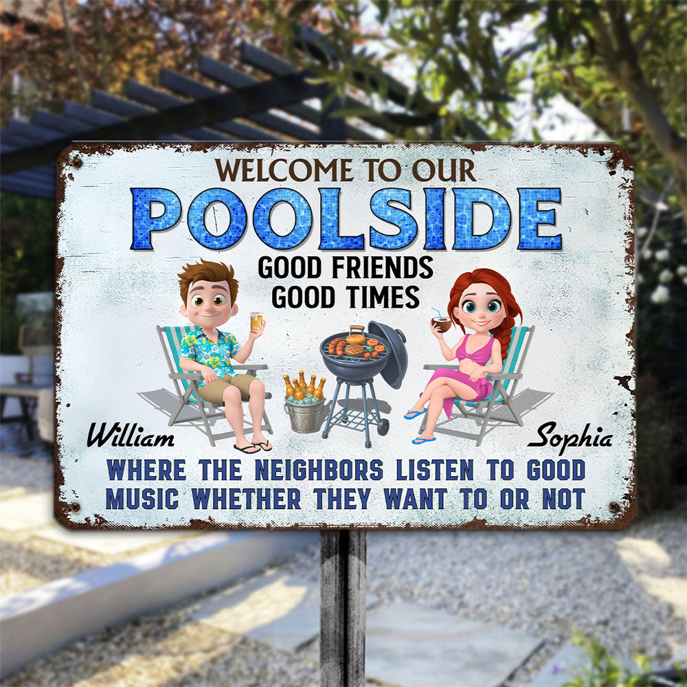 Welcome To Our Poolside- Personalized Custom Metal Sign