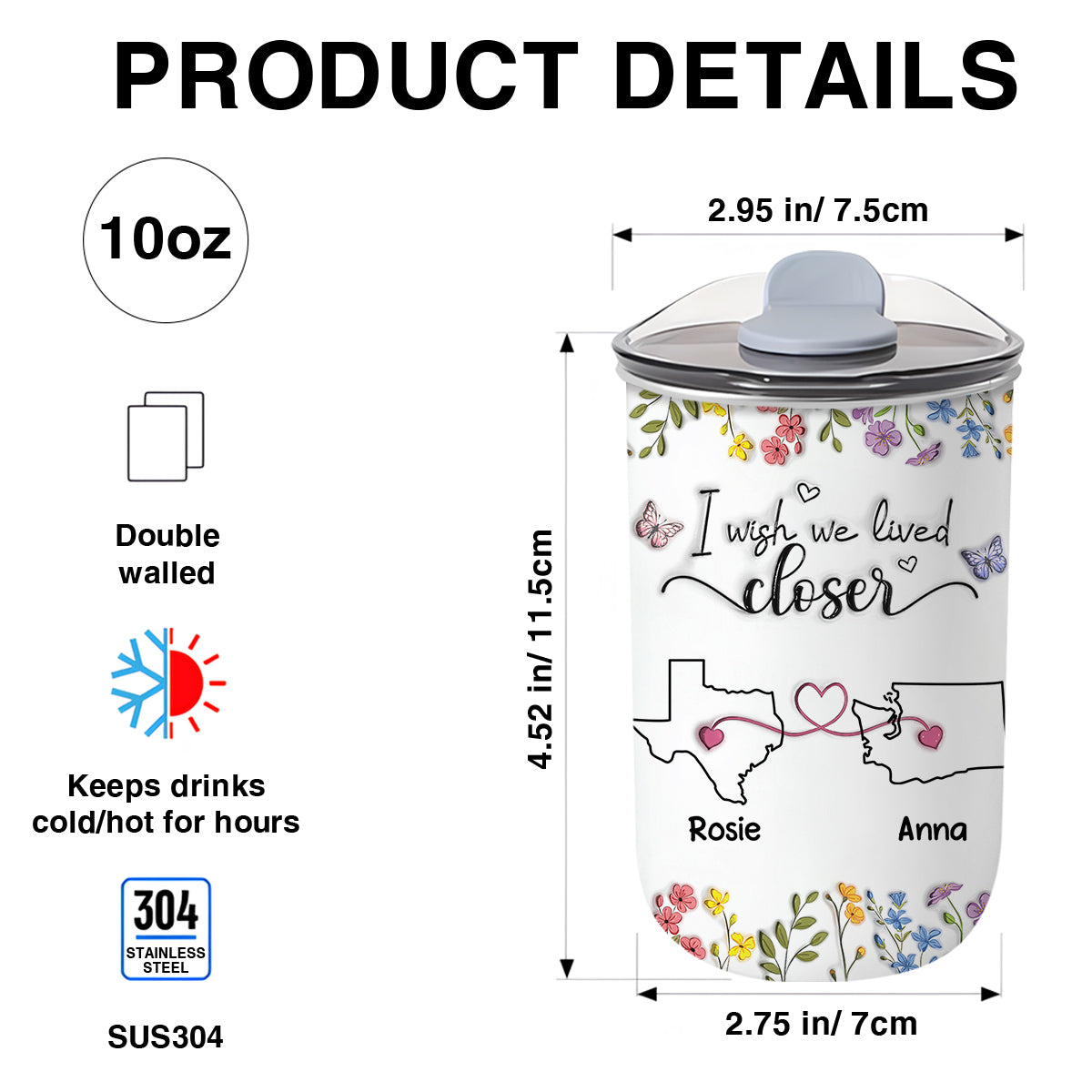 I Wish We Lived Closer Floral Version - Personalized Custom 10oz Tumbler