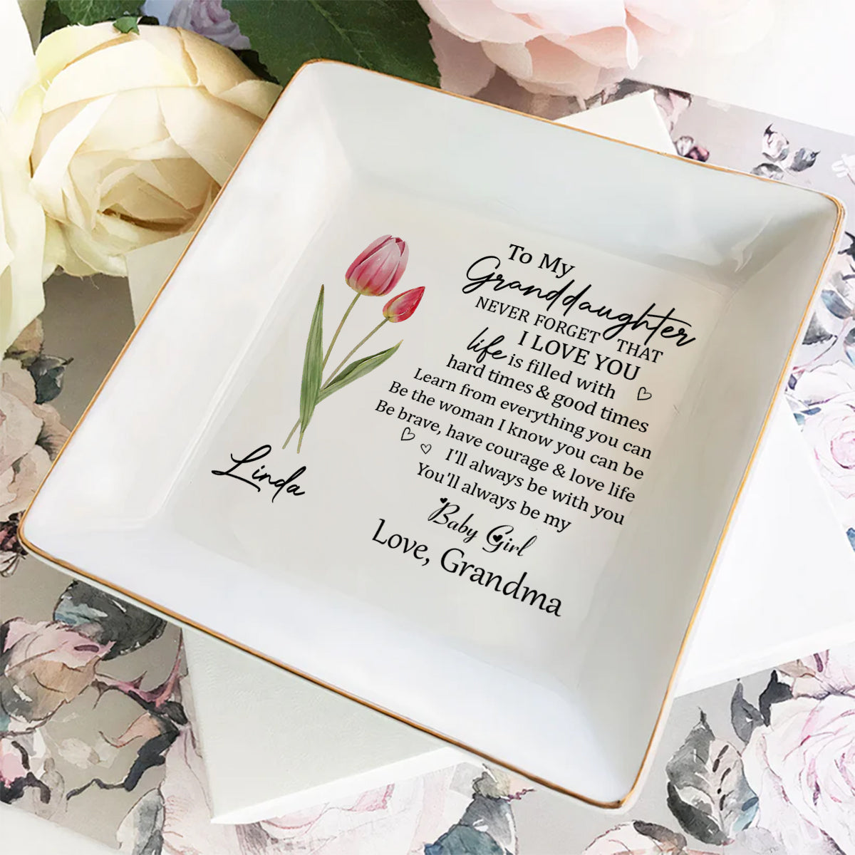 Never Forget Granddaughter - Personalized Custom Jewelry Dish