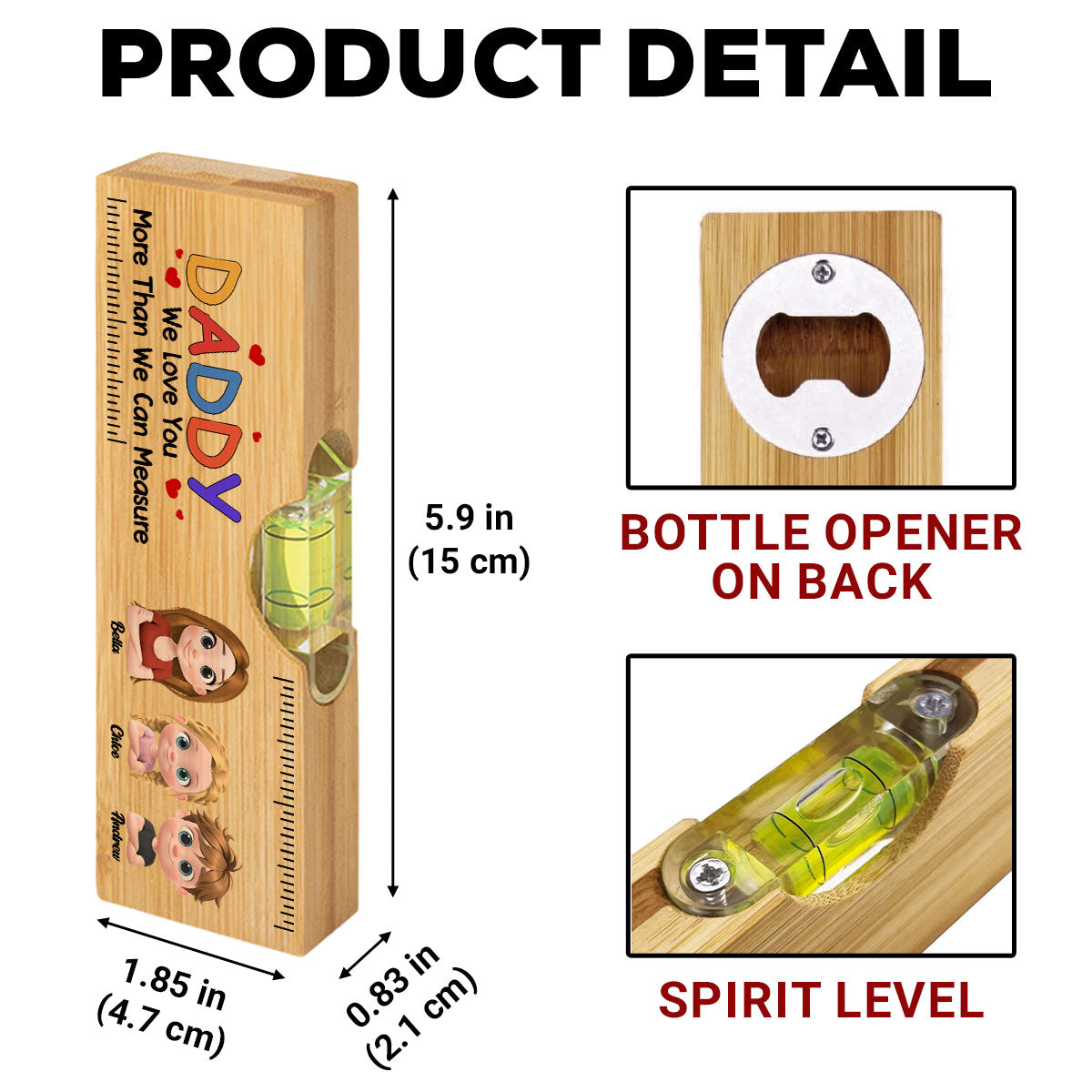 We Love You More Than We Can Measure - Personalized Custom Wooden Spirit Level Bottle Opener