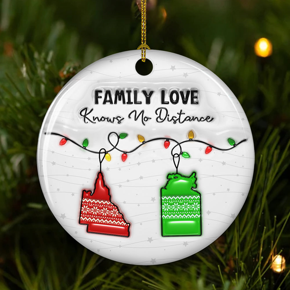Family Love Knows No Distance Australia Version - Personalized Custom 3D Inflated Effect Ceramic Ornament