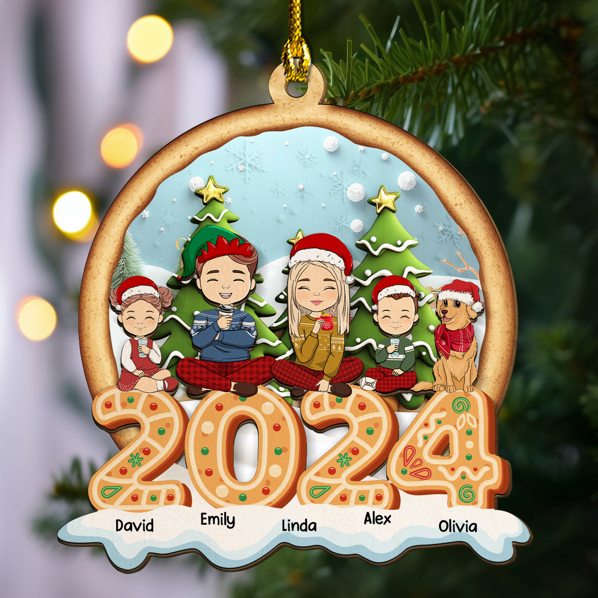 Family Cookies Christmas 2024 -  Personalized Custom 2-Layered Wood Ornament