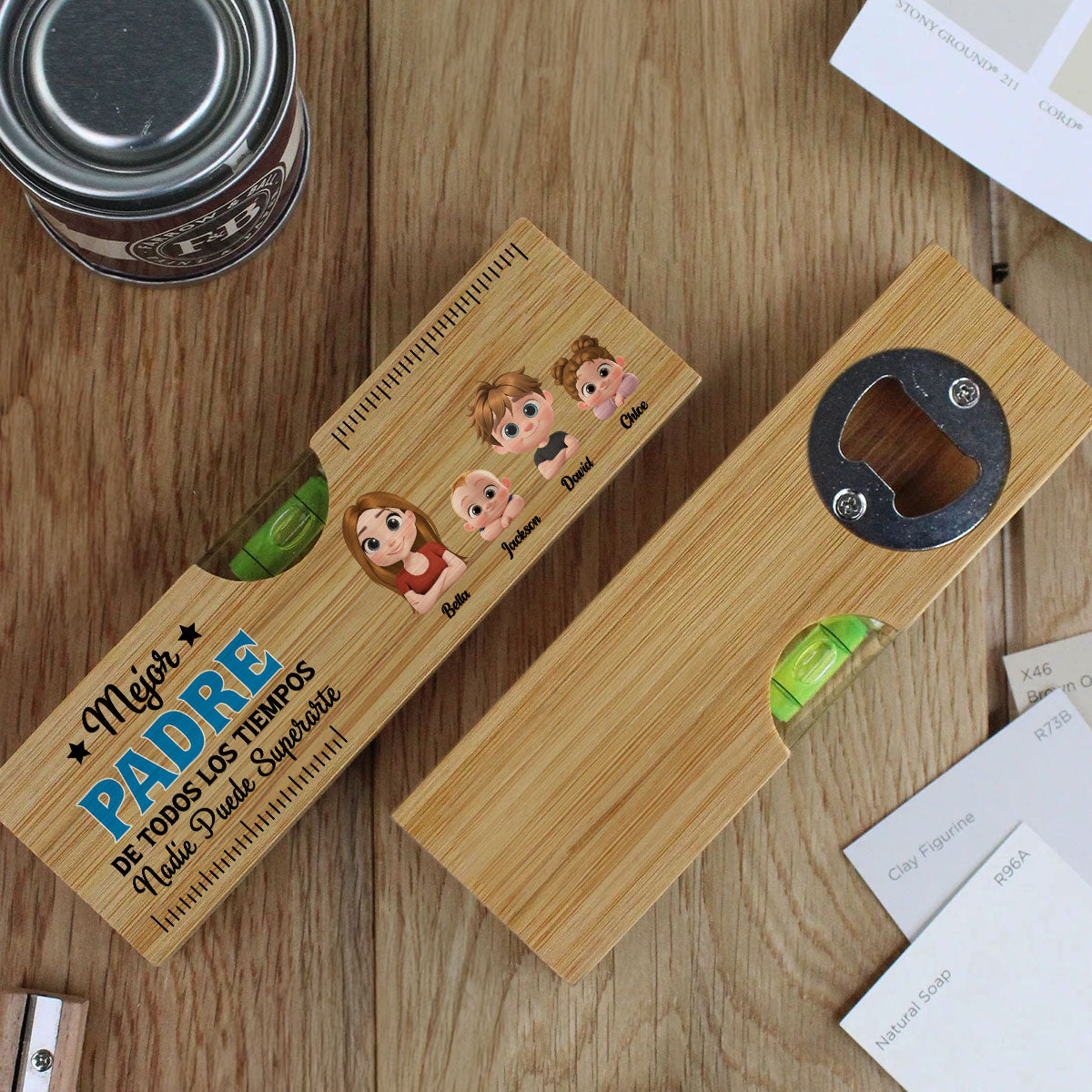 Nadie Puede Superarte - Abridor de Botellas de Madera Personalizado con Nivel