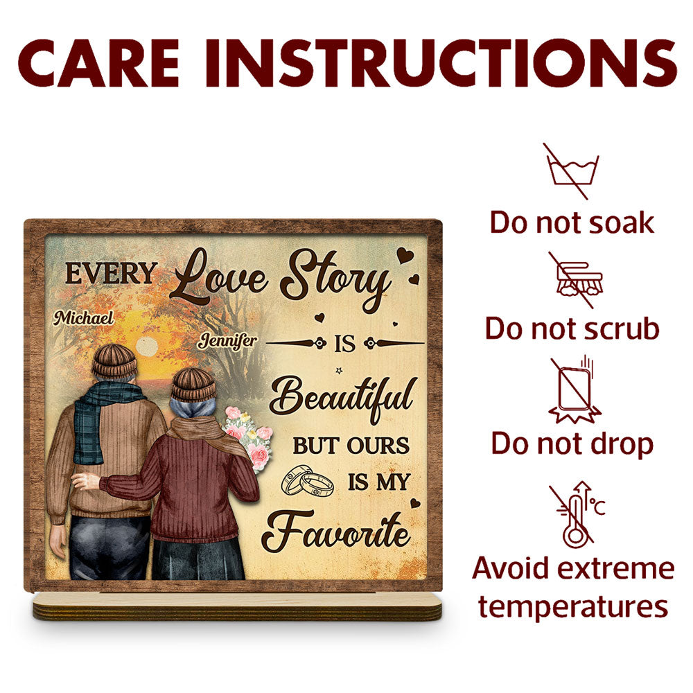 Our Love Story - Personalized Custom 2-Layer Wood Plaque With Flat Base