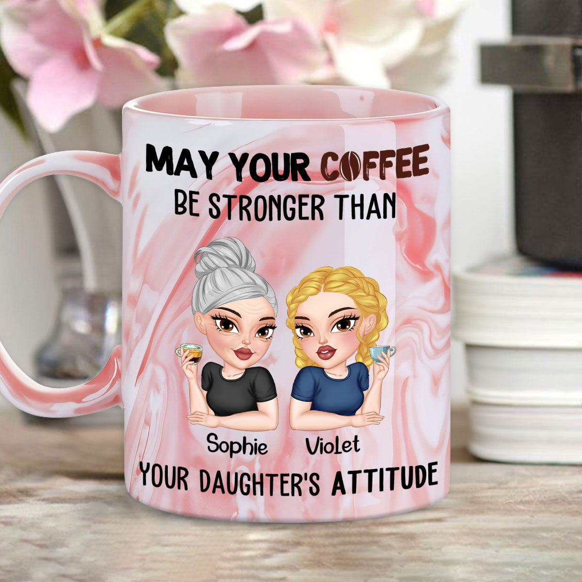 Coffee Fuels My Daily Survival - Personalized Custom Pink Marble Mug