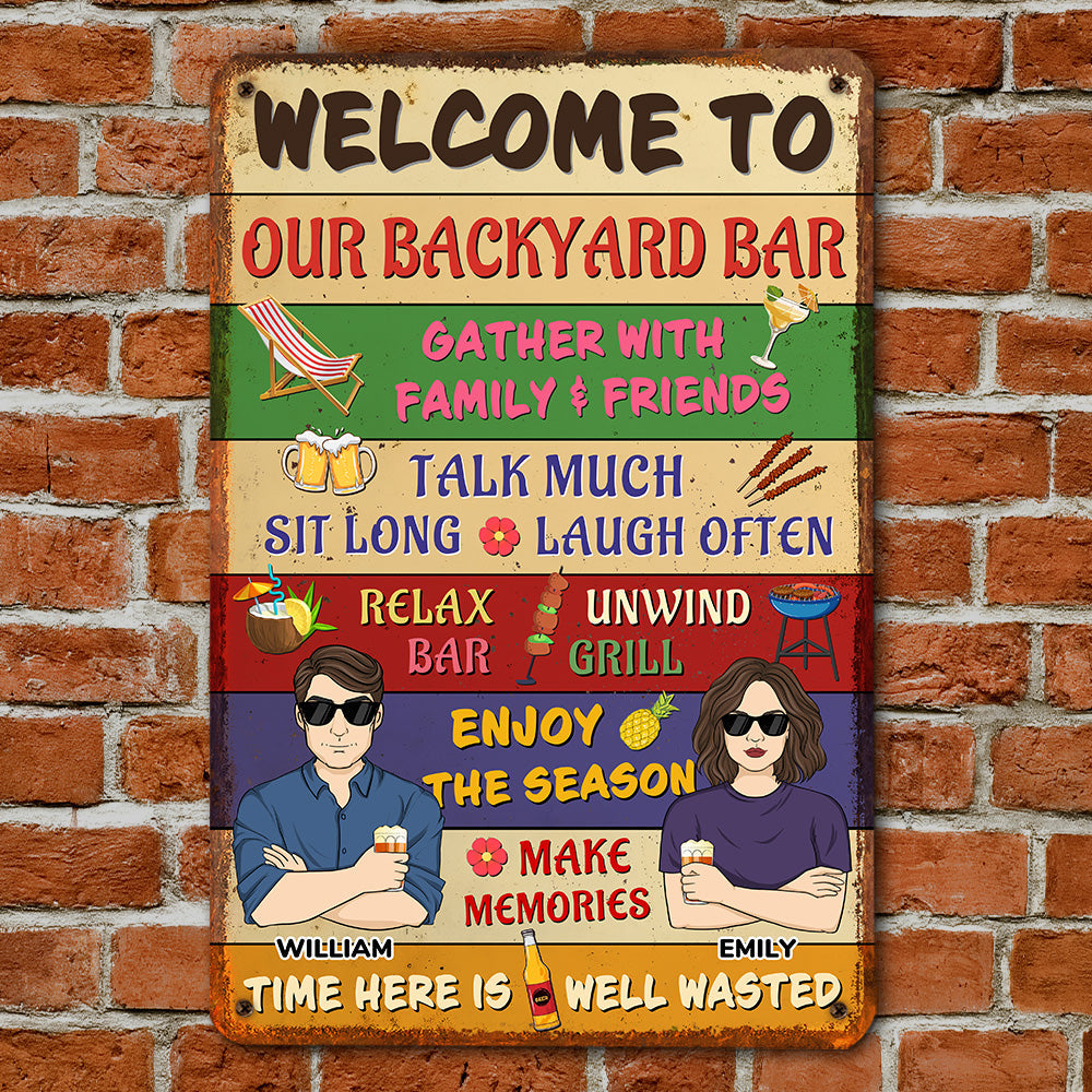 Welcome To Our Backyard Bar - Personalized Custom Metal Sign